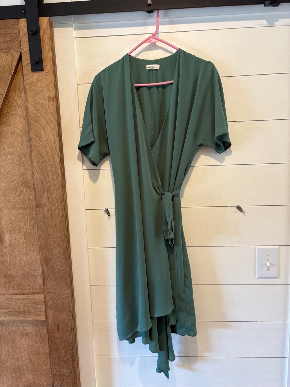 Asymmetrical Wrap Dress in Olive Green with Side Tie